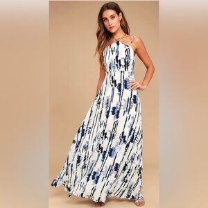 Lulu's Artistic Blue and White Maxi Dress